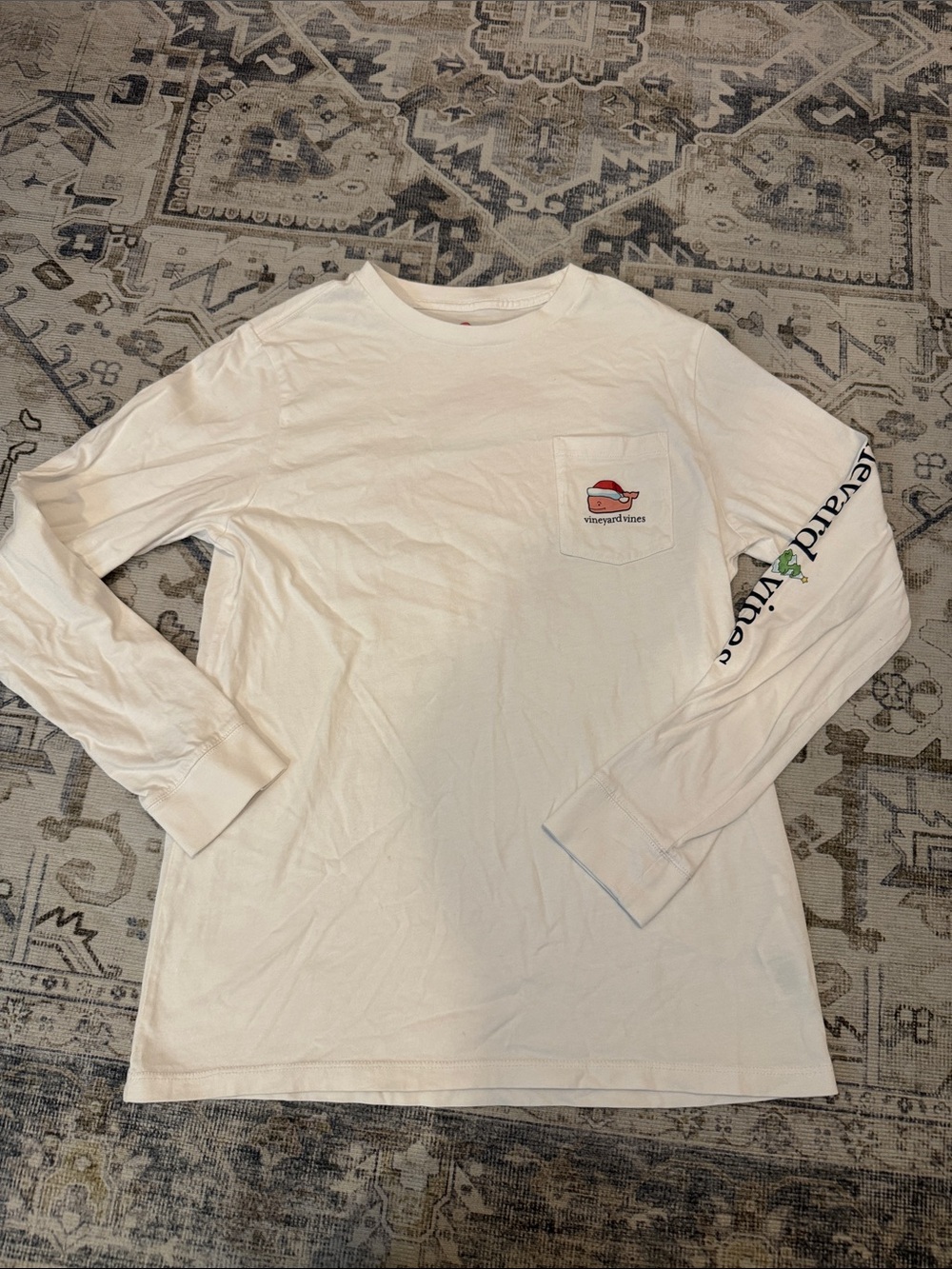 Vineyard Vines Boys Christmas Santa Whale Long Sleeve Pocket Tee L 16